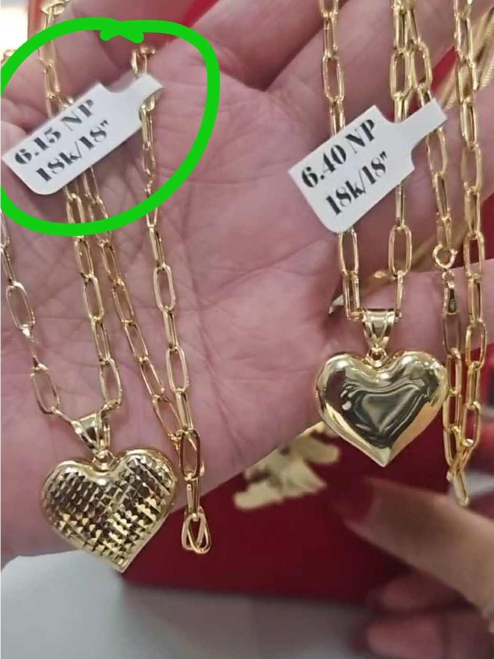 ✨18K Dubai Real Gold Necklace – 18” with Two Design Heart Pendant ✨